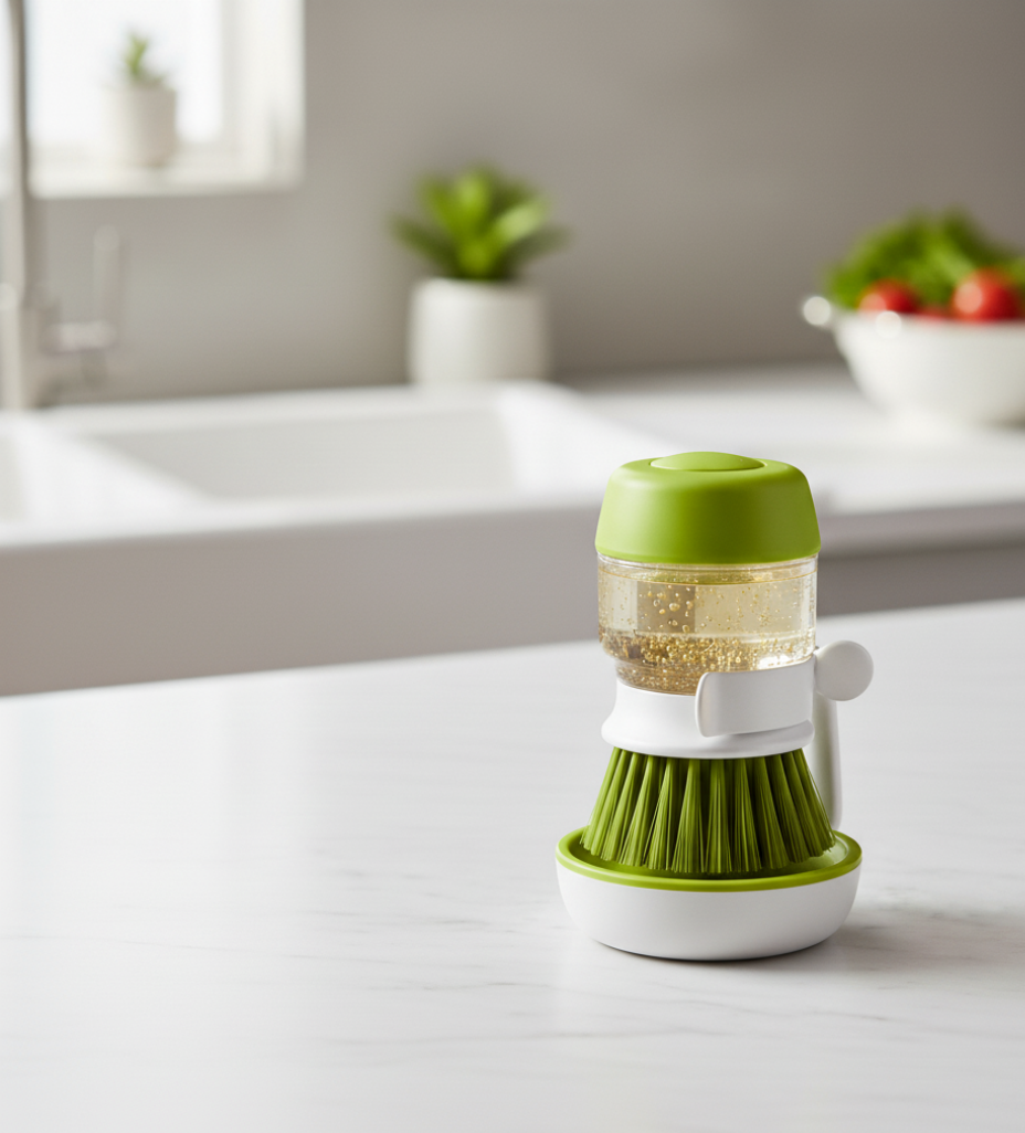 Escova de prato com dispensador de sabão multiuso escova de limpeza de sabão para uso doméstico universal prato de cozinha escova de palma com tary